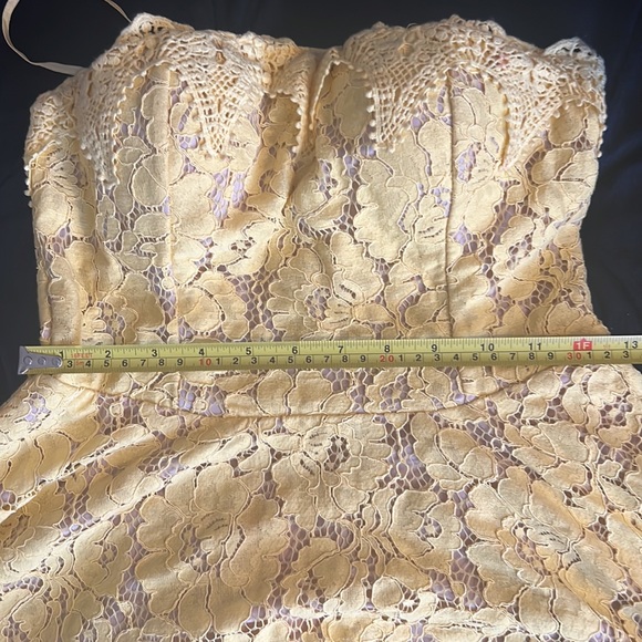 French Yellow Lace Overlay A-line Dress - Picture 6 of 8